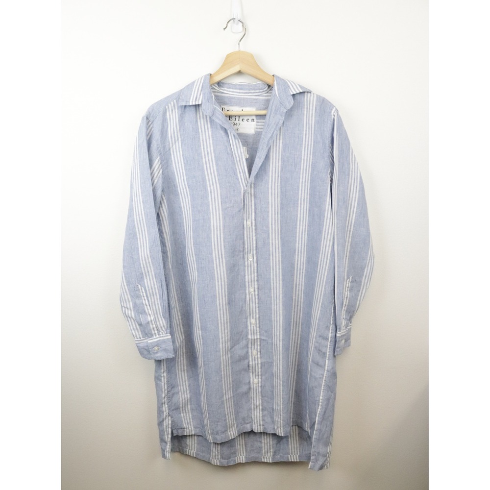 Frank Eileen Hunter Shirtdress Striped Classic Linen Small - Picture 2 of 10
